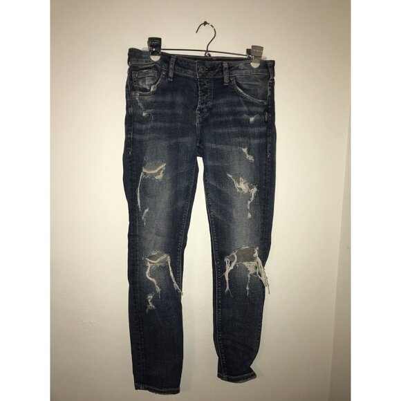 Silver Jeans Denim - Silver Jean Women 26x27 Kennie Button Fly Distressed Stretch Fabric Straight Cut